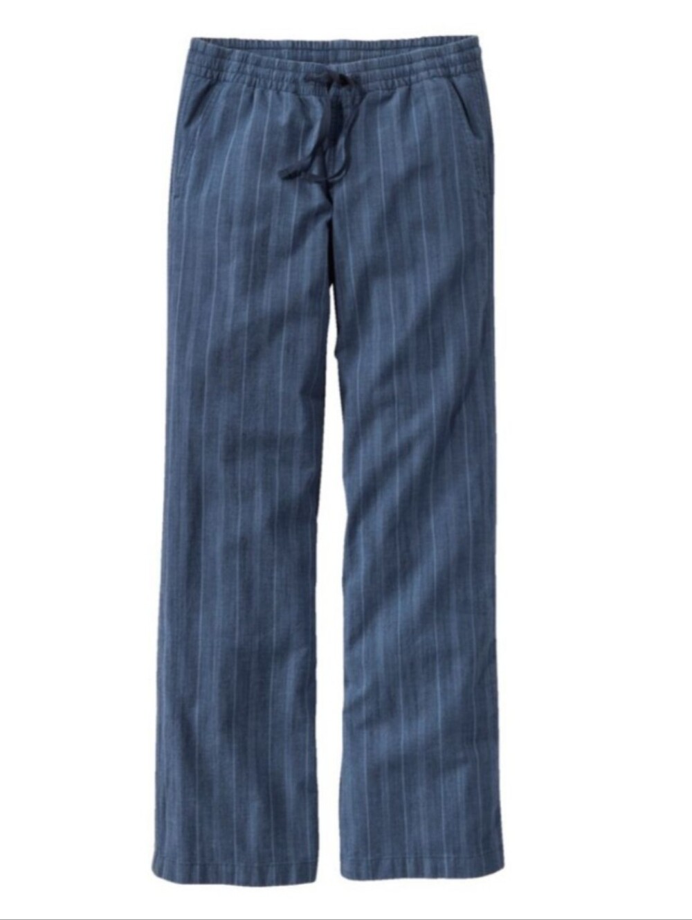 LL Bean Lakewashed Chambray Stripe Drawstring Wide Leg Pants Sz 16